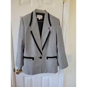 Ms Cambridge Blazer Sz 10 Black And White Checker Ginghan Plaid Pockets Vintage